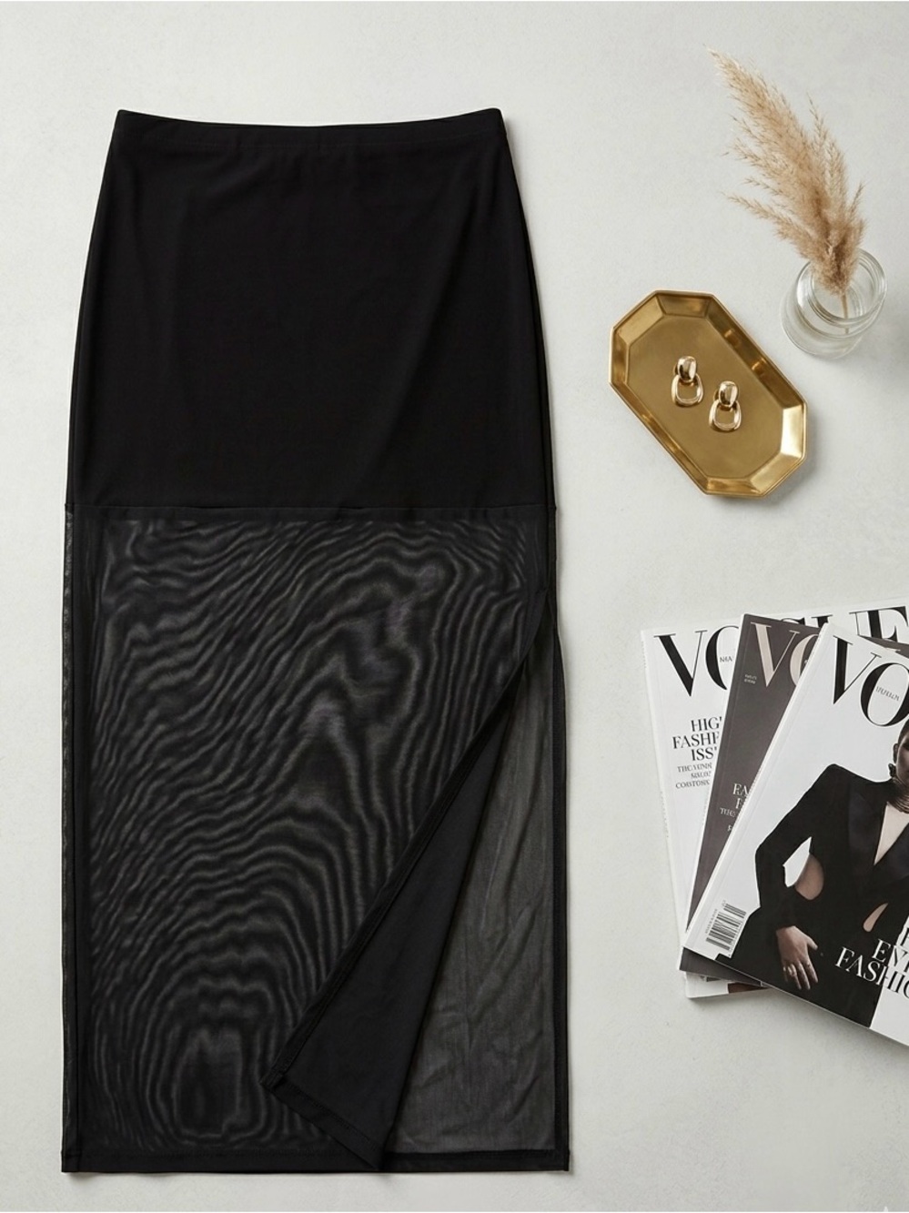 Black Sheer Panel Maxi Skirt
